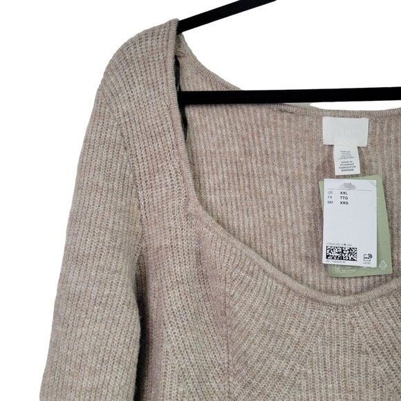 NWT H&M Women's Wool Blend Square Neckline Beige Knit Sweater Dress Size XXL - Picture 2 of 12
